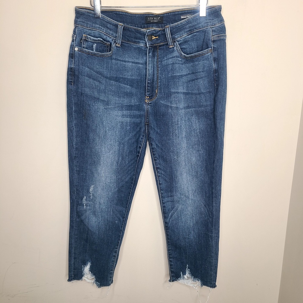 Judy Blue Distressed Jeans Skinny Fit Capri Raw Hem Women's Size 14W